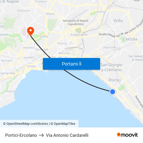 Portici-Ercolano to Via Antonio Cardarelli map