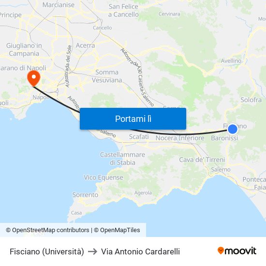 Fisciano (Università) to Via Antonio Cardarelli map