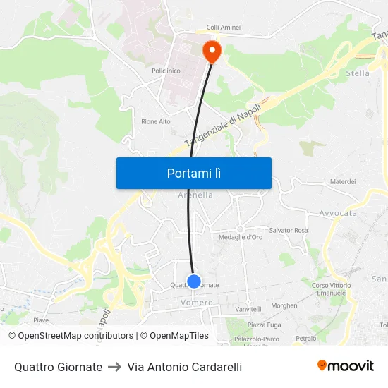 Quattro Giornate to Via Antonio Cardarelli map