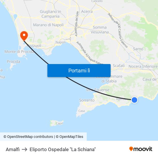 Amalfi to Eliporto Ospedale "La Schiana" map