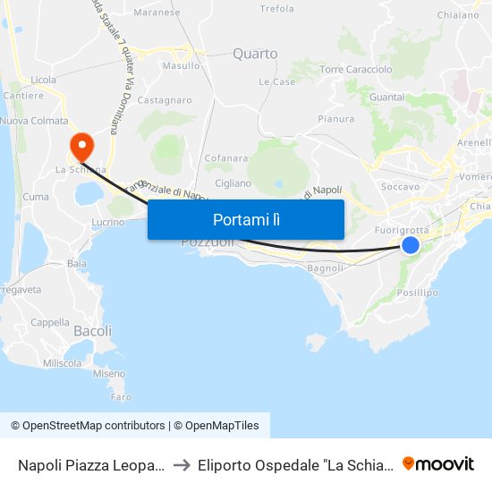 Napoli Piazza Leopardi to Eliporto Ospedale "La Schiana" map