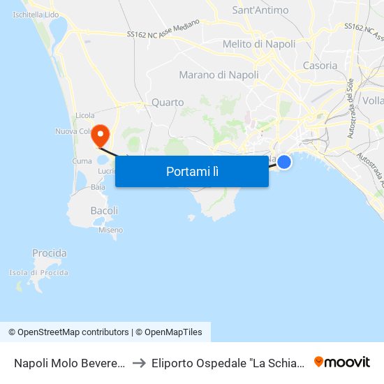 Napoli Molo Beverello to Eliporto Ospedale "La Schiana" map