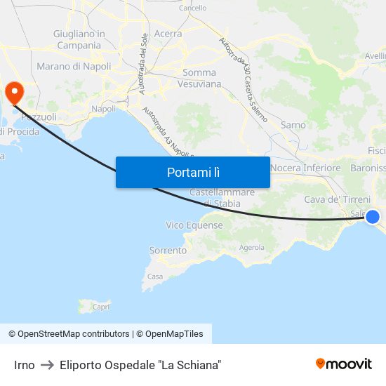 Irno to Eliporto Ospedale "La Schiana" map