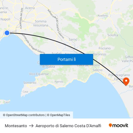 Montesanto to Aeroporto di Salerno Costa D'Amalfi map