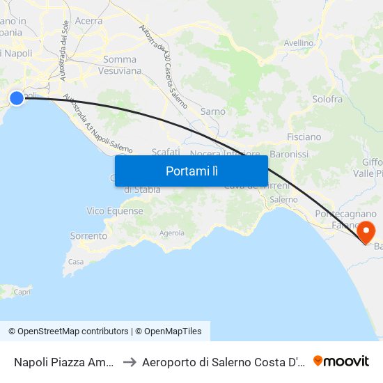 Napoli Piazza Amedeo to Aeroporto di Salerno Costa D'Amalfi map
