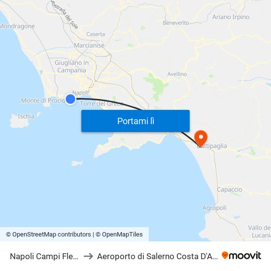 Napoli Campi Flegrei to Aeroporto di Salerno Costa D'Amalfi map