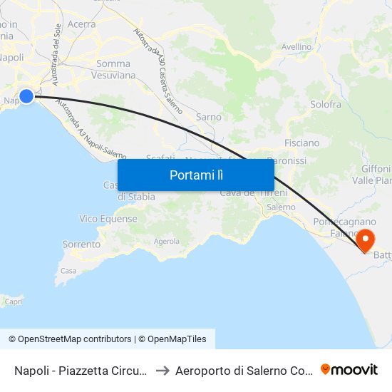 Napoli - Piazzetta Circumvesuviana to Aeroporto di Salerno Costa D'Amalfi map