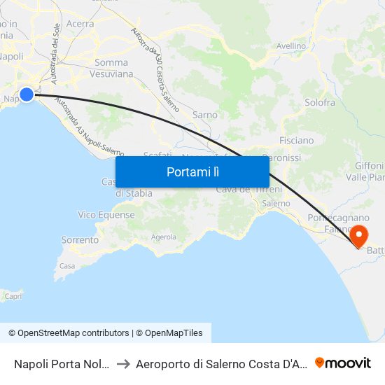 Napoli Porta Nolana to Aeroporto di Salerno Costa D'Amalfi map