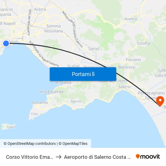 Corso Vittorio Emanuele to Aeroporto di Salerno Costa D'Amalfi map