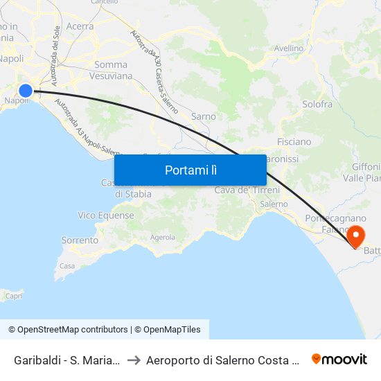 Garibaldi - S. Maria Fede to Aeroporto di Salerno Costa D'Amalfi map