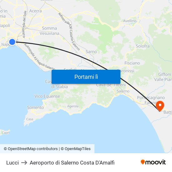 Lucci to Aeroporto di Salerno Costa D'Amalfi map