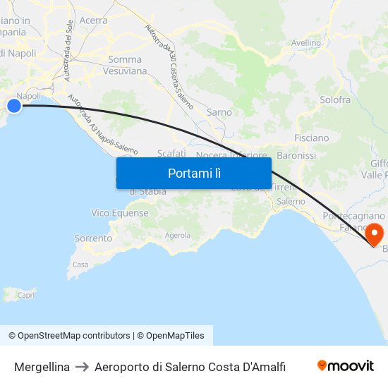 Mergellina to Aeroporto di Salerno Costa D'Amalfi map