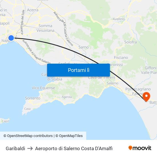 Garibaldi to Aeroporto di Salerno Costa D'Amalfi map