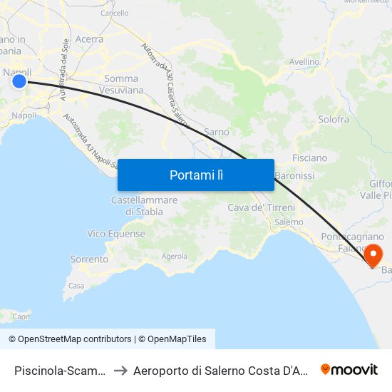 Piscinola-Scampia to Aeroporto di Salerno Costa D'Amalfi map