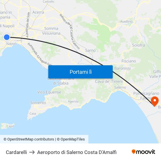 Cardarelli to Aeroporto di Salerno Costa D'Amalfi map