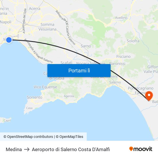 Medina to Aeroporto di Salerno Costa D'Amalfi map