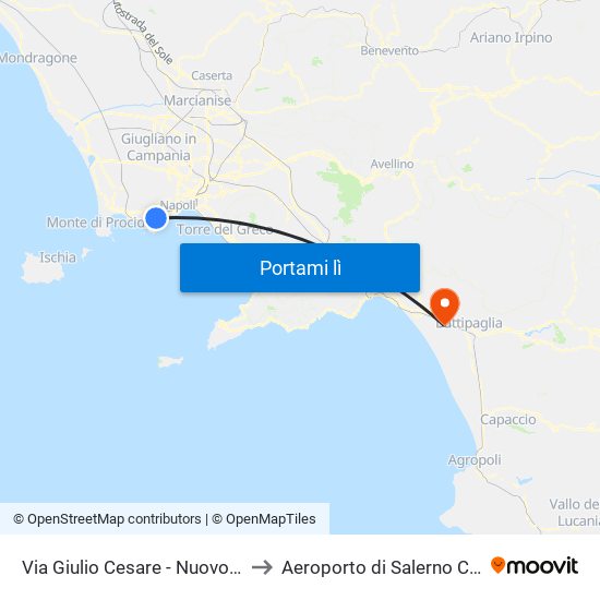 Via Giulio Cesare - Nuovo Capolinea Ctp to Aeroporto di Salerno Costa D'Amalfi map