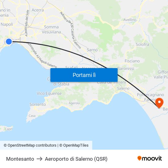 Montesanto to Aeroporto di Salerno (QSR) map
