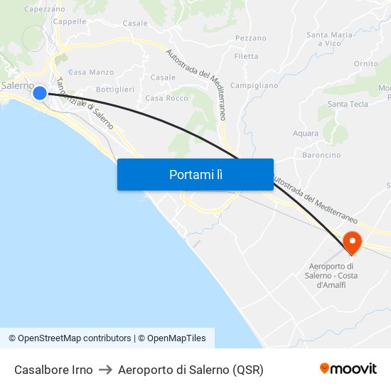 Casalbore Irno to Aeroporto di Salerno (QSR) map