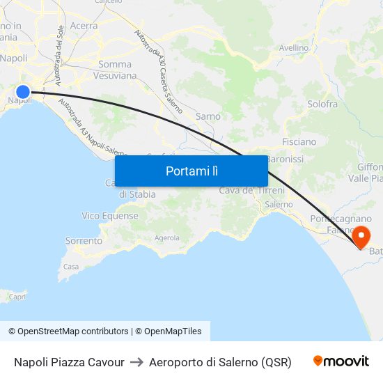 Napoli Piazza Cavour to Aeroporto di Salerno (QSR) map