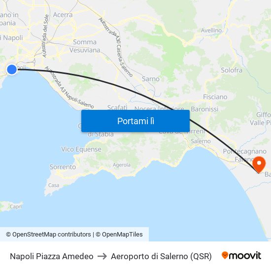 Napoli Piazza Amedeo to Aeroporto di Salerno (QSR) map