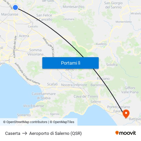 Caserta to Aeroporto di Salerno (QSR) map