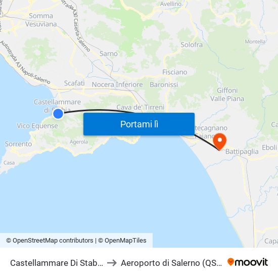 Castellammare Di Stabia to Aeroporto di Salerno (QSR) map