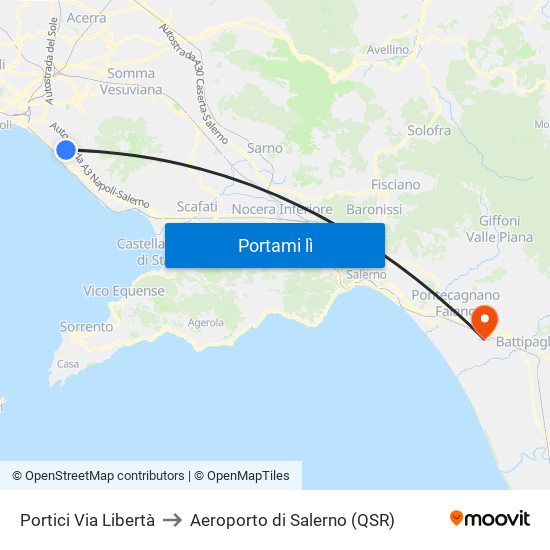Portici Via Libertà to Aeroporto di Salerno (QSR) map