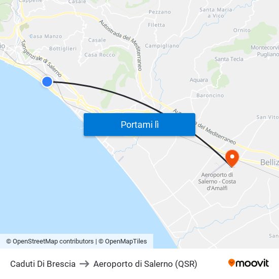 Caduti Di Brescia to Aeroporto di Salerno (QSR) map