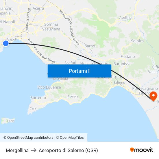 Mergellina to Aeroporto di Salerno (QSR) map