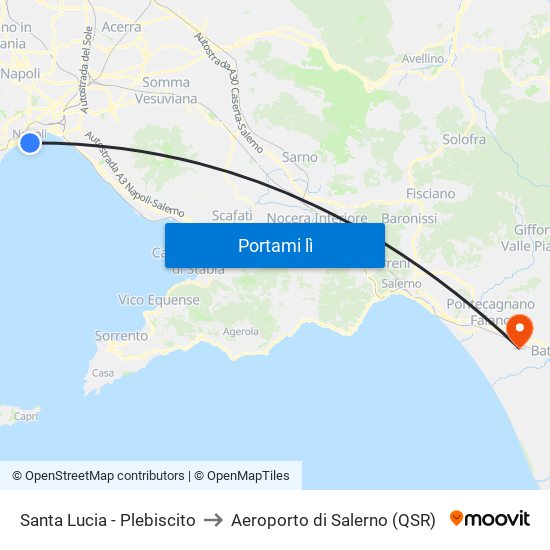 Santa Lucia - Plebiscito to Aeroporto di Salerno (QSR) map