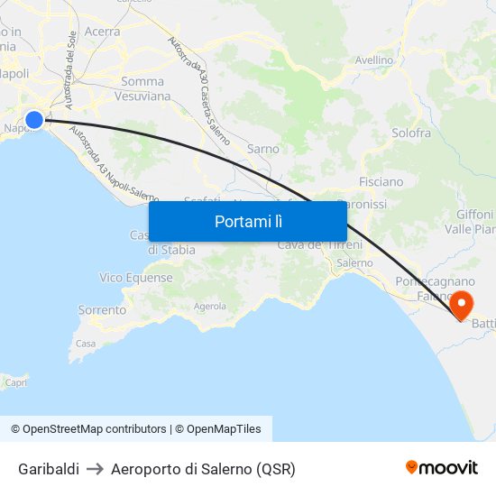Garibaldi to Aeroporto di Salerno (QSR) map