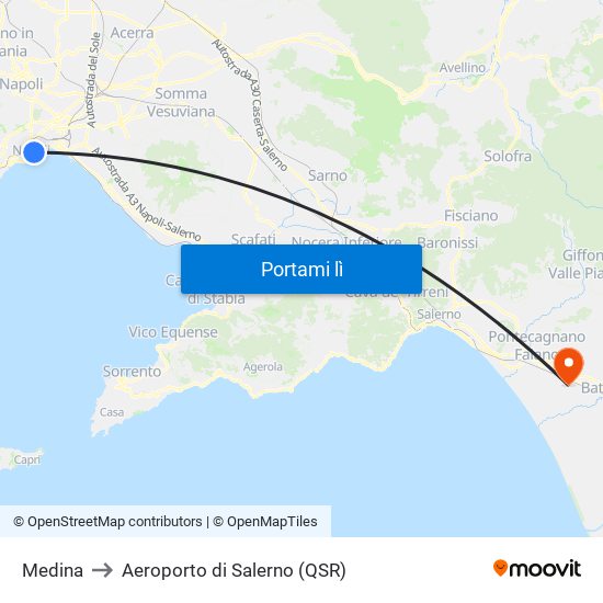 Medina to Aeroporto di Salerno (QSR) map