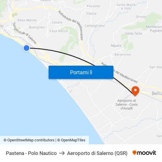 Pastena  - Polo Nautico to Aeroporto di Salerno (QSR) map