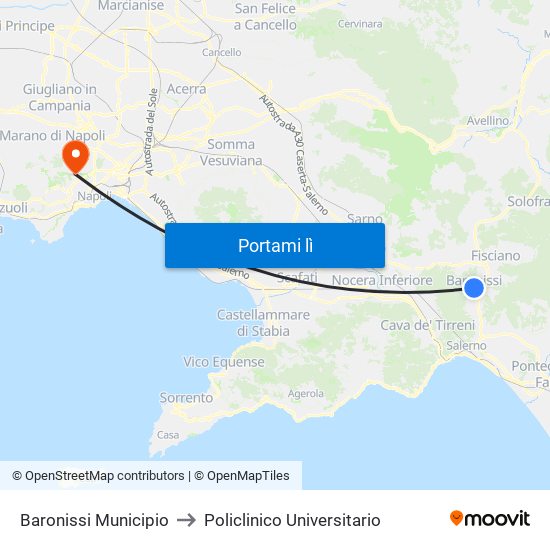 Baronissi Municipio to Policlinico Universitario map