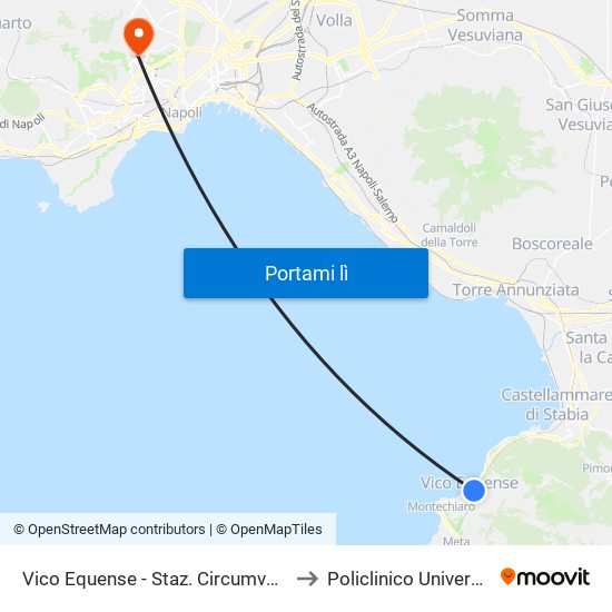 Vico Equense - Staz. Circumvesuviana to Policlinico Universitario map