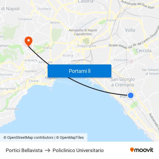 Portici Bellavista to Policlinico Universitario map