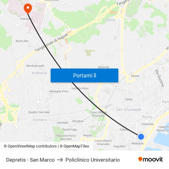 Depretis - San Marco to Policlinico Universitario map