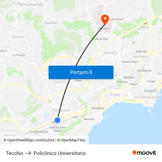 Tecchio to Policlinico Universitario map