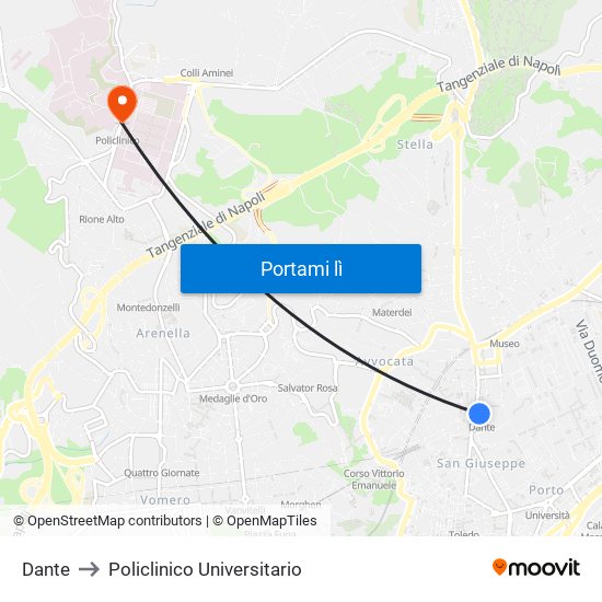 Dante to Policlinico Universitario map