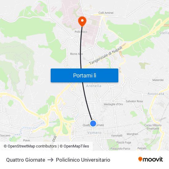 Quattro Giornate to Policlinico Universitario map