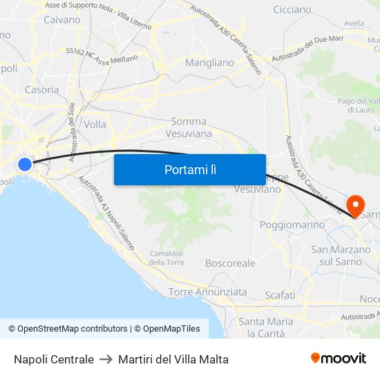 Napoli Centrale to Martiri del Villa Malta map