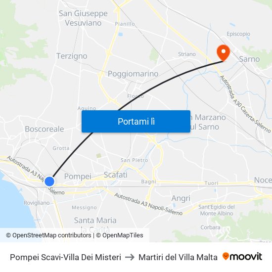 Pompei Scavi-Villa Dei Misteri to Martiri del Villa Malta map