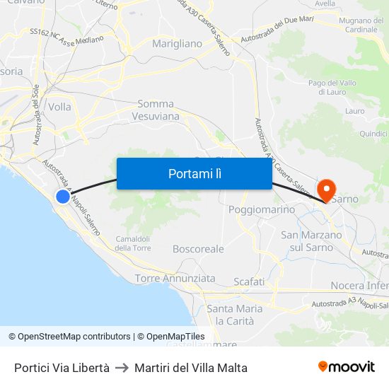 Portici Via Libertà to Martiri del Villa Malta map