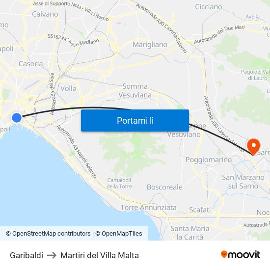 Garibaldi to Martiri del Villa Malta map