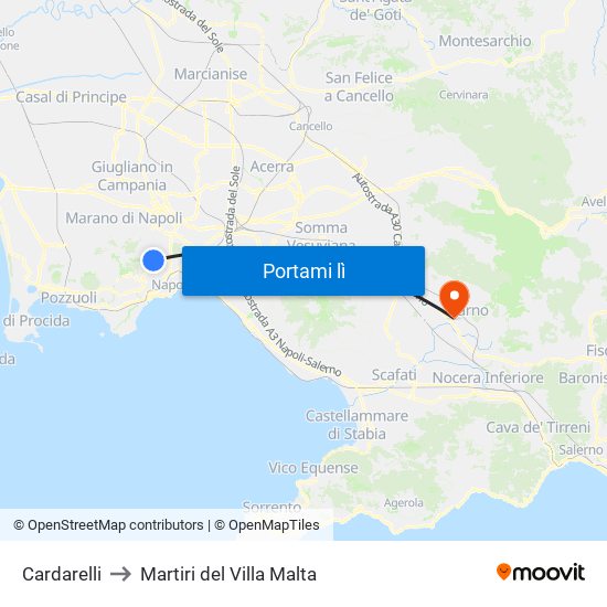 Cardarelli to Martiri del Villa Malta map