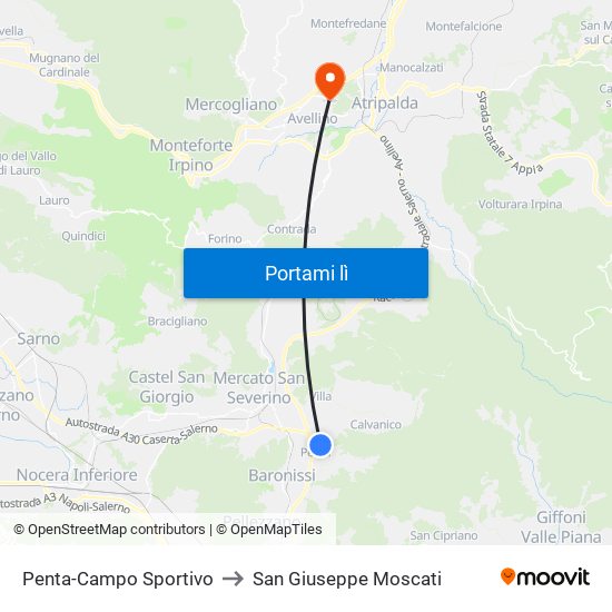 Penta-Campo Sportivo to San Giuseppe Moscati map