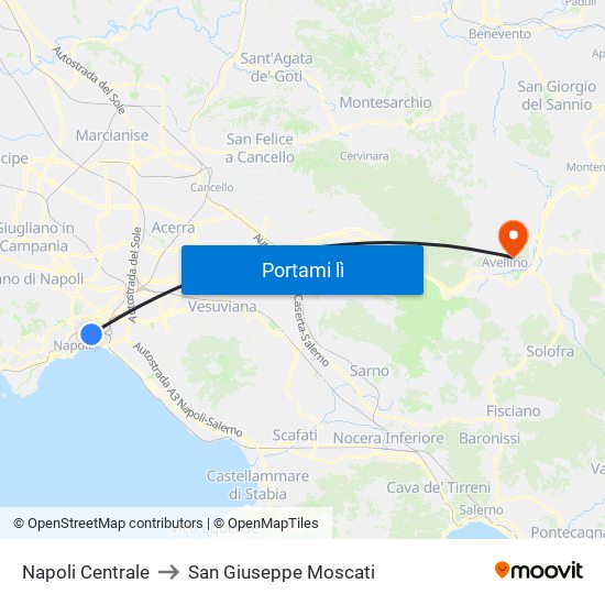 Napoli Centrale to San Giuseppe Moscati map