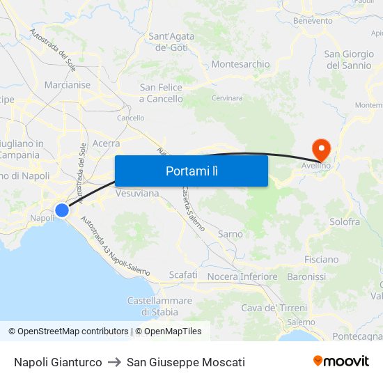 Napoli Gianturco to San Giuseppe Moscati map