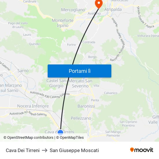 Cava Dei Tirreni to San Giuseppe Moscati map